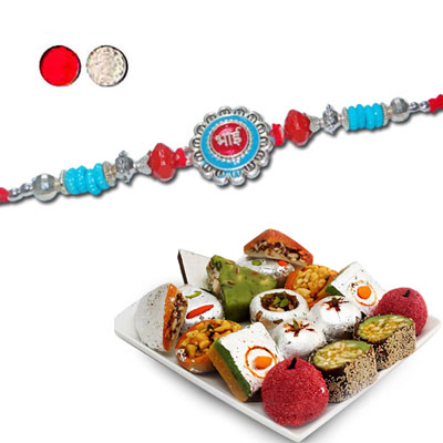 "Rakhi - ZR-5520 A (Single Rakhi), 500gms of Kaju Assorted Sweets - Click here to View more details about this Product